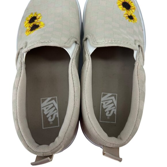 Vans Girls Beige Checkerboard Slip-On Sneakers Sunflower Embroidery Junior Sz 4 - Picture 8 of 8